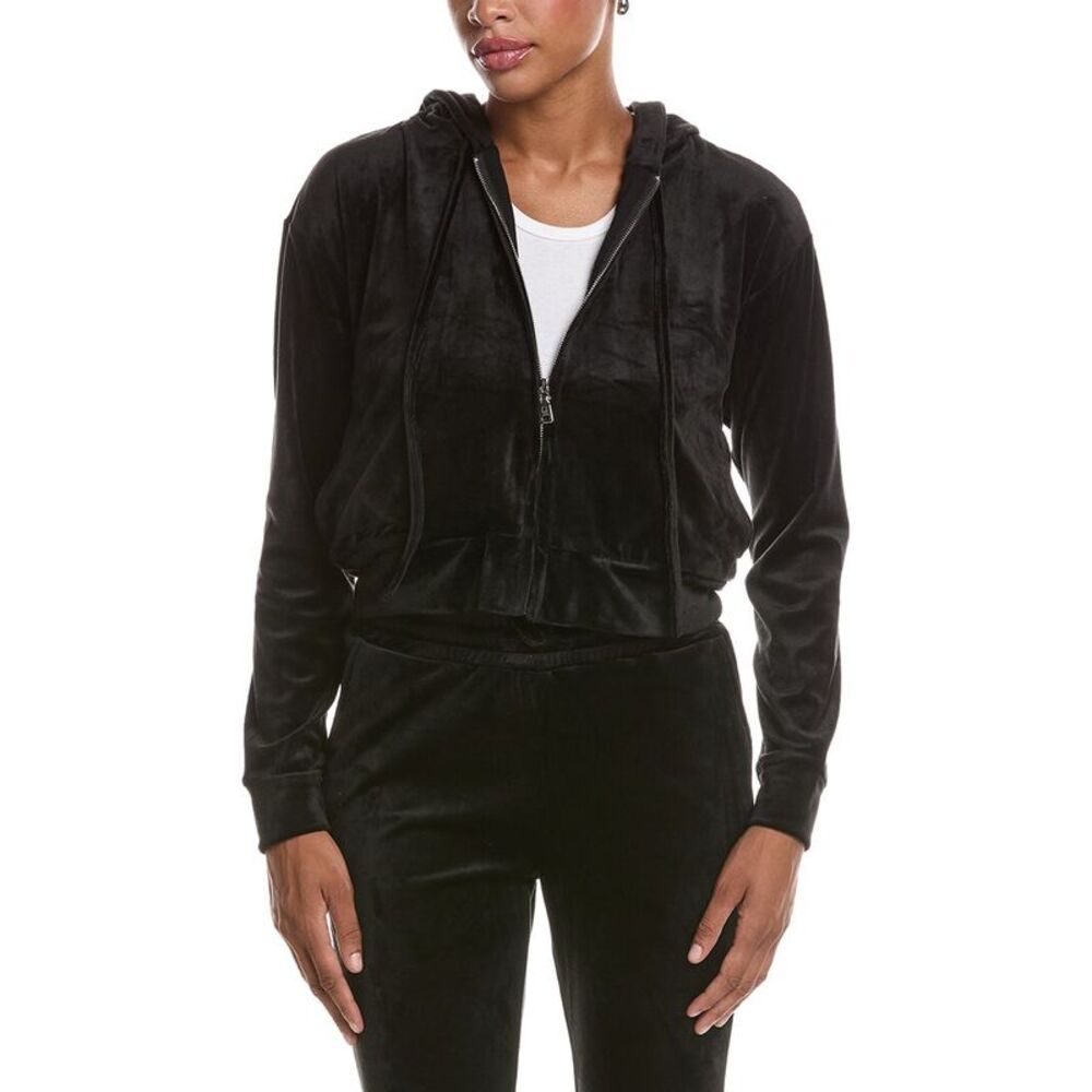 Knit Riot Womens  Classic Velour Zip Hoodie, Black